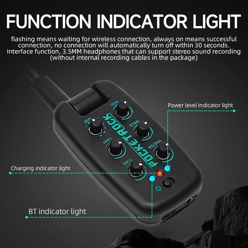 EROK Guitar Headphone Amp, with 9 Simulation Tones,USB-Rechargeable Portable Pocket Effects Unit, with Wireless Function Supporting OTG Recording - Image 3